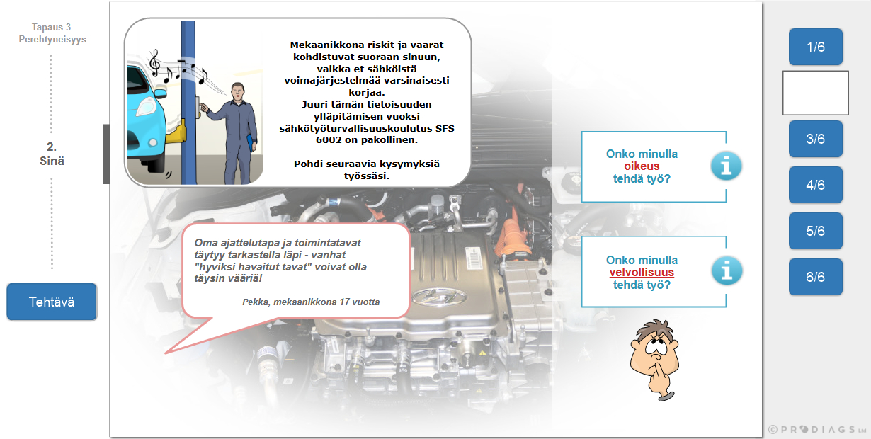 Näkymä Sähkötyöturvallisuuskoulutuksesta, missä pohdinta jos on lupaa tai velvollisuutta tehdä tiettyjä töitä.