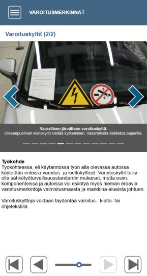 auton tuulilasilla keltainen salamakolmio varoittaa korkeasta jännitteestä ja ei saa kytkeä kyltti